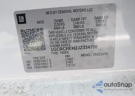 2018 Chevrolet Silverado 1500 1Lt from USA, damaged, VIN 1GCRCREH2JZ334755